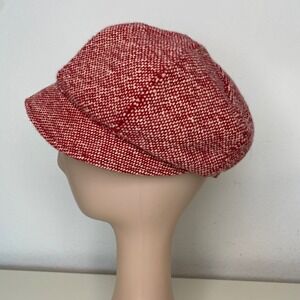 Nest Red Tweed Newsboy Cap Floral Lined Baker Boy Hat Wool Blend Women